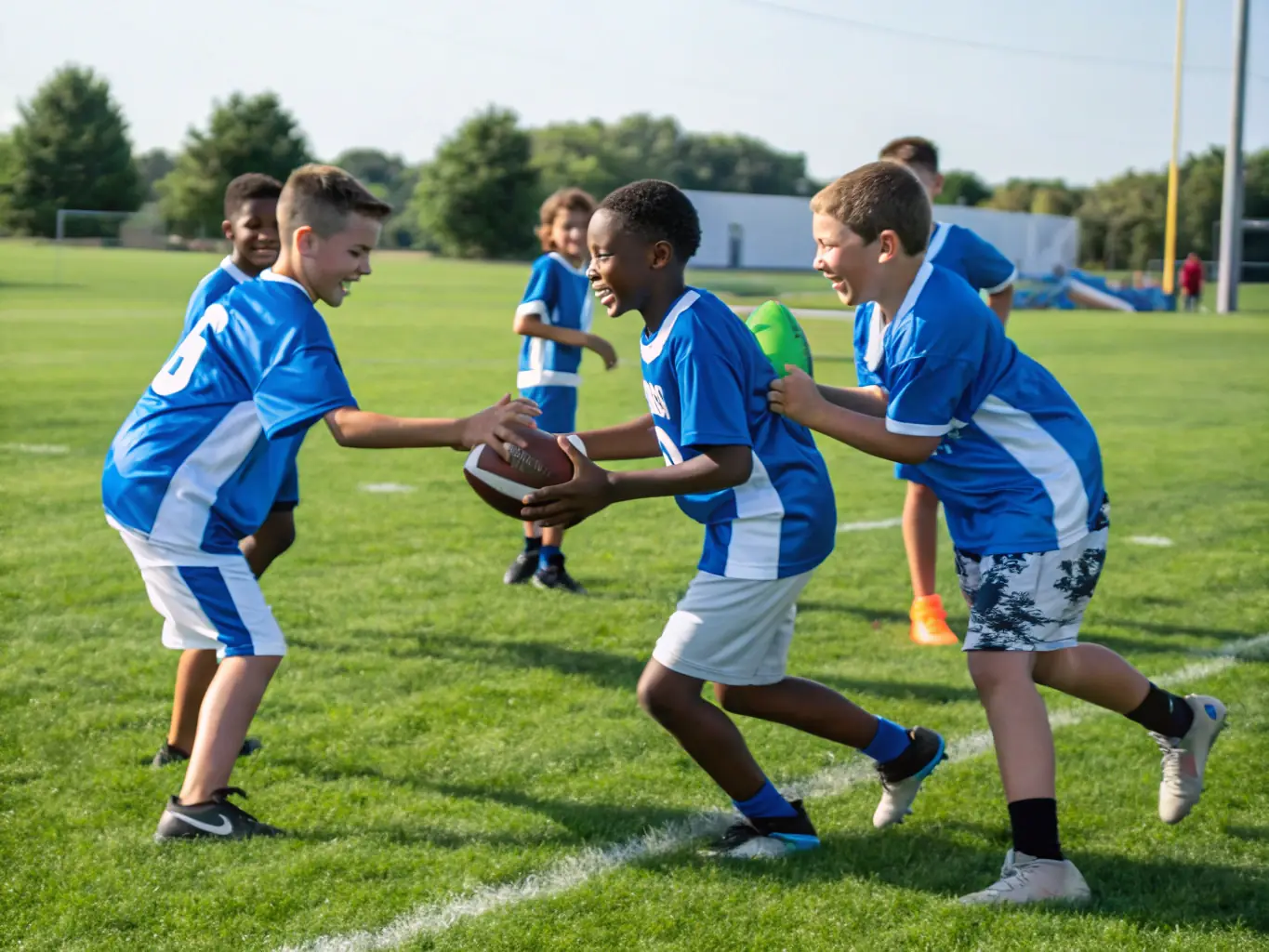 A vibrant image of young children participating in a football training session at Union Sportive Genlis, showcasing teamwork and fun.