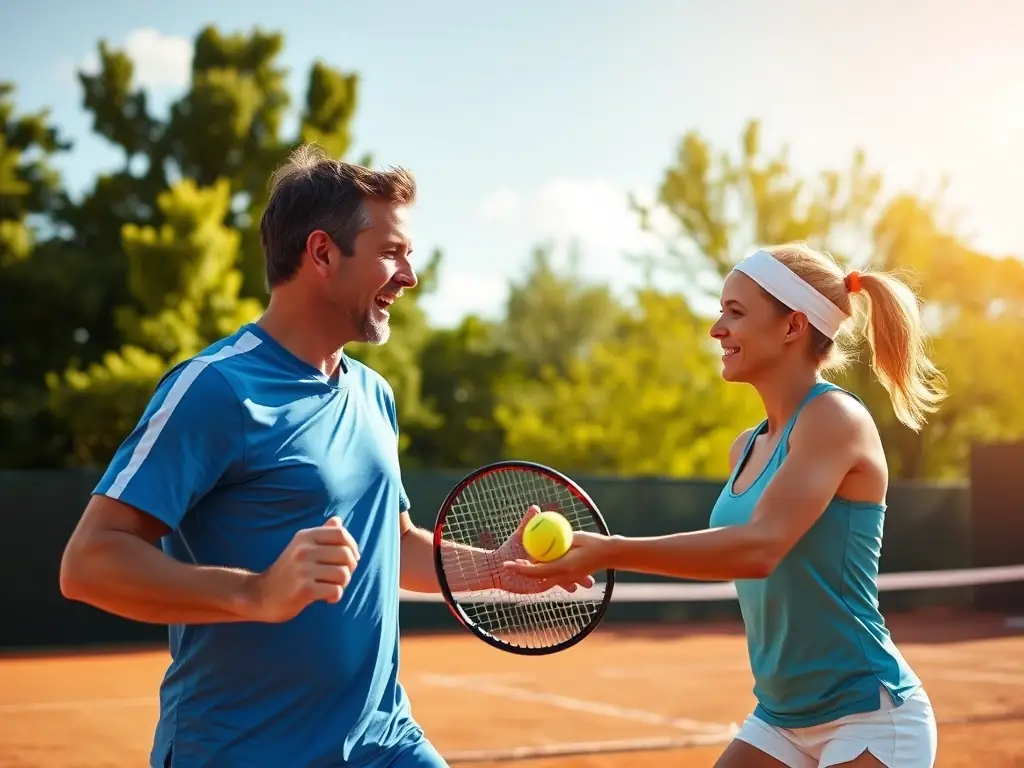 A dynamic image of tennis players engaged in a match on a clay court at Union Sportive Genlis, highlighting skill and strategy.
