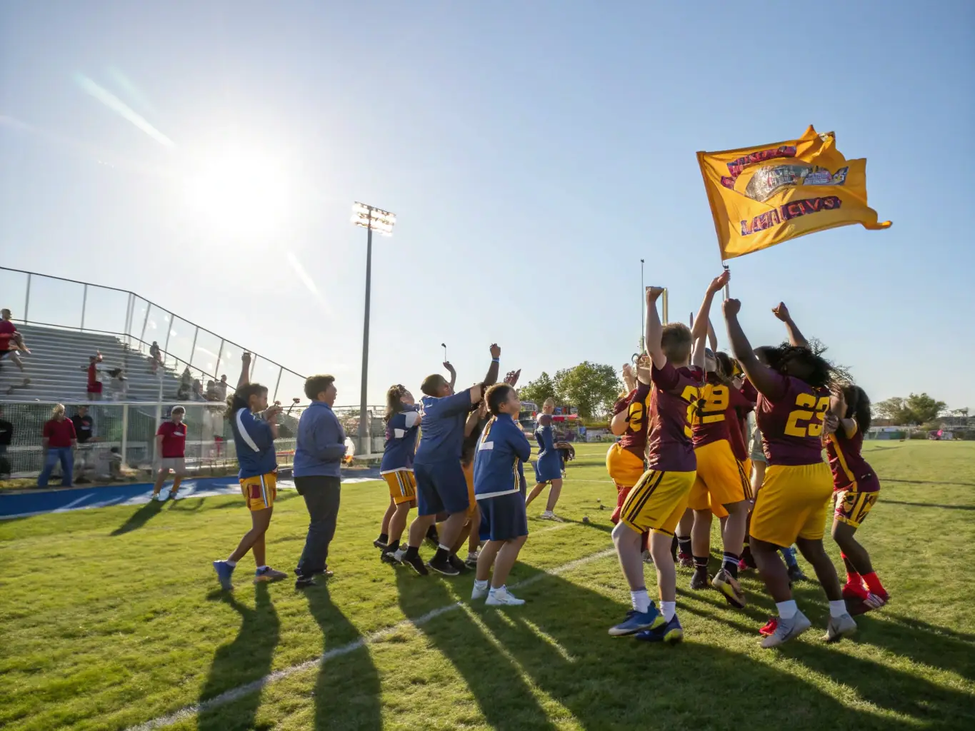 A group of young athletes celebrating a victory, emphasizing the sense of community and achievement fostered by Union Sportive Genlis.