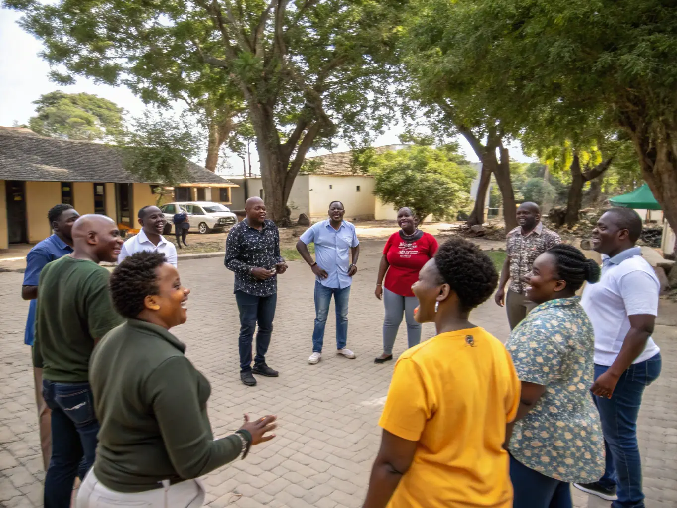 A diverse group of people participating in a community event outdoors, showcasing the Social Integration Programs.