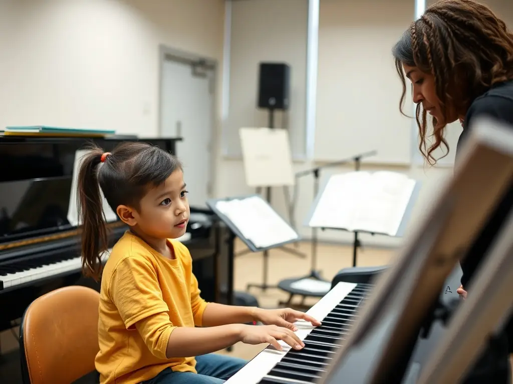 An image showcasing a musician receiving personalized artistic feedback from a mentor or experienced professional, highlighting the artistic development support offered by TORTORE ET DECIBELS.